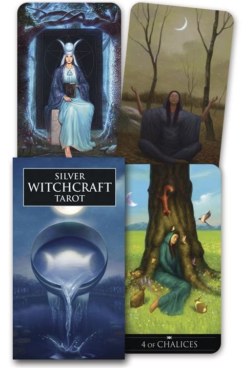 Silver witchcraft tarot deck with intricate designs